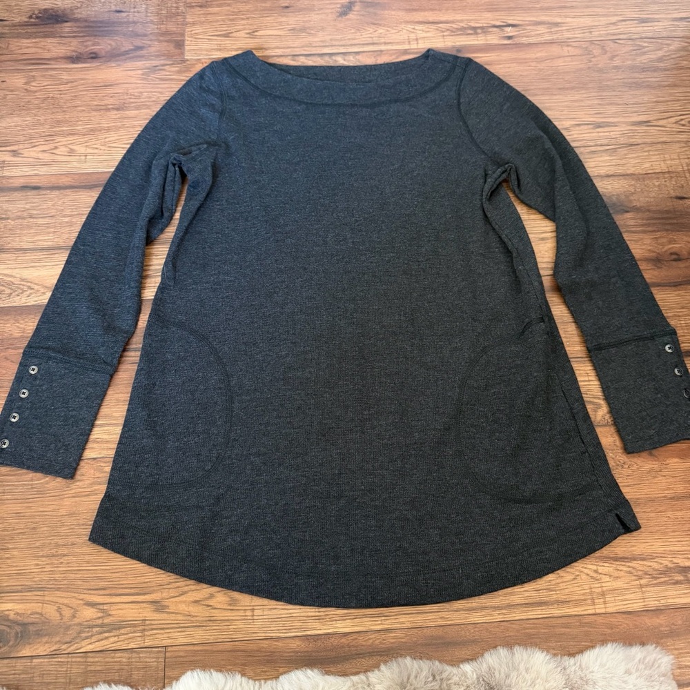 J. Jill Dark Gray Long Sleeve Knit Top Scoop Neck Small EUC